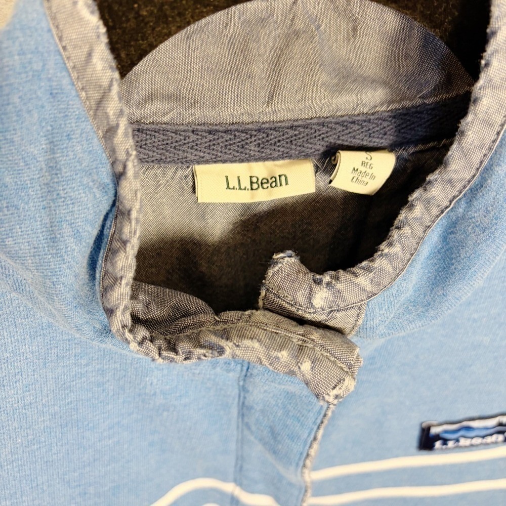 LL Bean Pullover Women S Blue White Striped Logo Button Mock Neck Sweatshirt - Picture 5 of 8